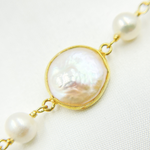 Load image into Gallery viewer, White Freshwater Pearl Organic and Bezel Round Shape Wire Wrap Chain