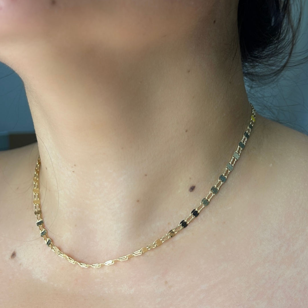 14K Solid Gold Double Flat Marina Link Chain