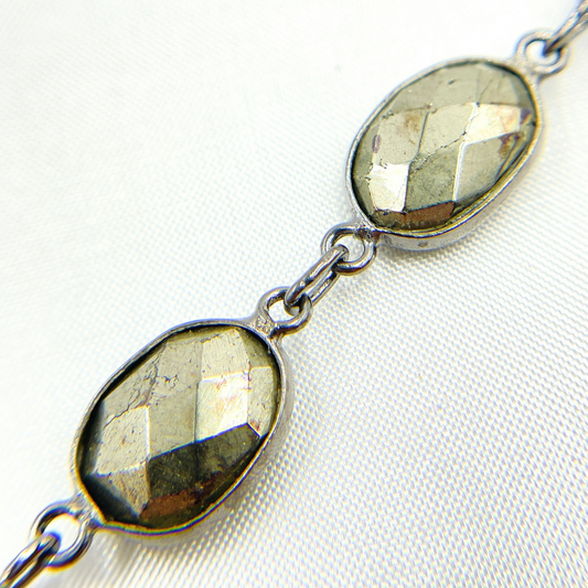 Pyrite Organic Shape Bezel Oxidized Wire Chain.