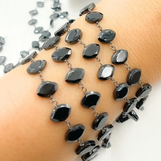 Black Spinel Oval Shape Oxidized Wire Chain