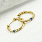 Load image into Gallery viewer, 14K Solid Gold Diamond & Blue Sapphire Hoop Earrings