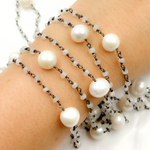 Load image into Gallery viewer, Moonstone & Pearl Oxidized 925 Sterling Silver Wire Chain