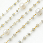 Load image into Gallery viewer, Labradorite & Pearl Gold Plated 925 Sterling Silver Wire Chain.