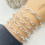 Load image into Gallery viewer, 925 Sterling Silver Hollow Smooth Paperclip Long & Short Link Chain.