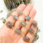 Load image into Gallery viewer, Grey Moonstone Rectangular Shape Gold Plated Wire Chain