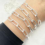 Load image into Gallery viewer, 925 Sterling Silver Paperclip Smooth & Diamond Cut Link Chain.