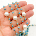 Load image into Gallery viewer, Turquoise & Pearl Gold Plated Wire Chain
