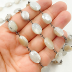 Load image into Gallery viewer, Coated Oval Moonstone Oxidized Wire Chain.