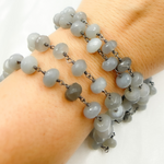 Load image into Gallery viewer, Grey Moonstone Oxidized Wire Chain