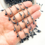 Load image into Gallery viewer, Coated Black Spinel Drop Dangle Oxidized Wire Chain.