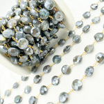 Load image into Gallery viewer, Coated Labradorite Rondel Smooth Gold Plated Wire Chain.