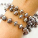 Load image into Gallery viewer, Coated Siloni Taupe Moonstone Oxidized Wire Chain.