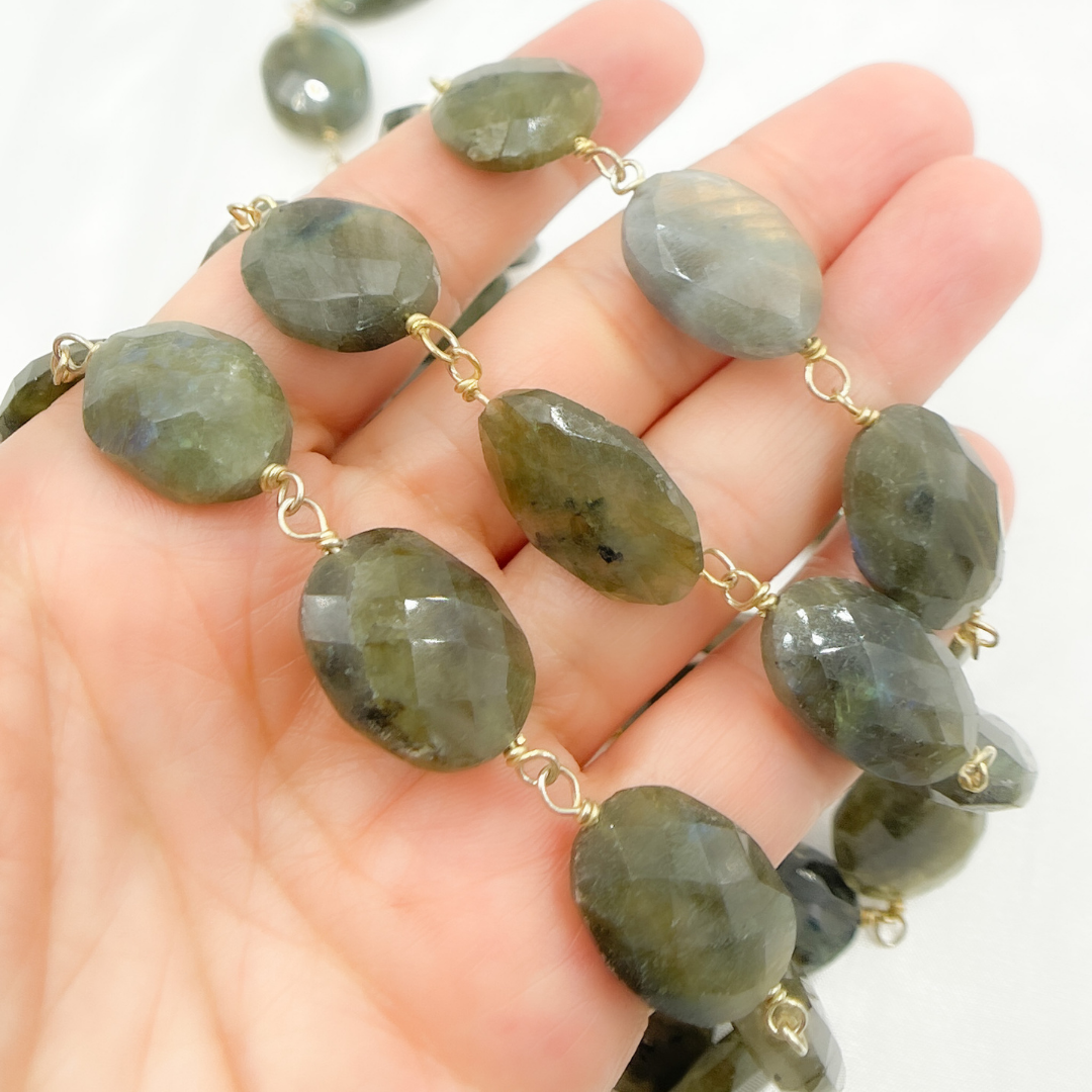 Labradorite Oval Shape Gold Plated Wire Chain