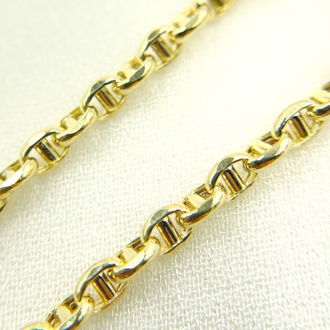 14K Solid Yellow Gold Diamond Cut Marina Link Bracelet