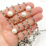 Load image into Gallery viewer, Moonstone & Pearl Oxidized 925 Sterling Silver Wire Chain
