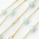 Load image into Gallery viewer, Peruvian Opal Rondel Shape & White Topaz Gold Plated Connected Wire Chain.