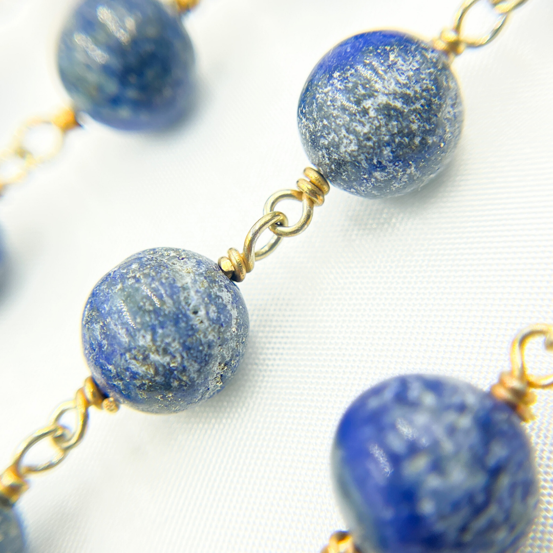 Lapis Lazuli Round Gold Plated Wire Chain.
