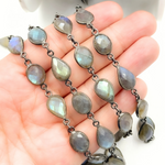 Load image into Gallery viewer, Labradorite Pear & Oval Shape Bezel Oxidized Wire Chain