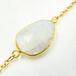 Load image into Gallery viewer, White Moonstone Organic Shape Bezel Gold Plated Connected Wire Chain.