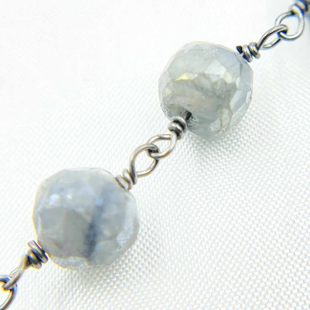 Coated Labradorite Round Shape Oxidized Wire Chain