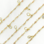 Load image into Gallery viewer, Coated Peach Moonstone & CZ Dangle Gold Plated Wire Chain.
