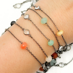 Load image into Gallery viewer, Multi Gemstone Rondel Shape & White Topaz Oxidized Connected Wire Chain