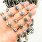 Load image into Gallery viewer, Coated Labradorite Oval Shape Gold Plated Wire Chain.