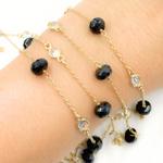 Load image into Gallery viewer, Black Spinel Rondel Shape & White Topaz Gold Plated Connected Wire Chain. BSP28