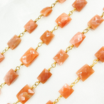 Load image into Gallery viewer, Peach Moonstone Rectangular Shape Gold Plated Wire Chain.