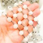 Load image into Gallery viewer, White Moonstone Round Shape Oxidized Wire Chain. WMS31