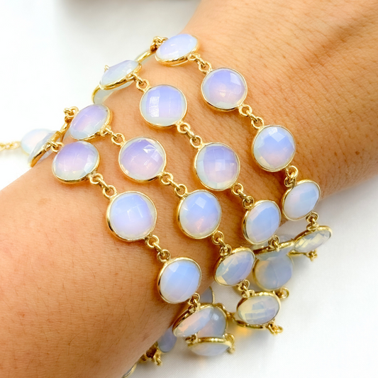 Opalite Round Shape Bezel Gold Plated Wire Chain