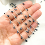 Load image into Gallery viewer, Coated Black Spinel Drop Dangle 925 Sterling Silver Wire Chain