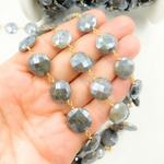 Load image into Gallery viewer, Coated Labradorite Coin Shape Gold Plated Wire Chain.