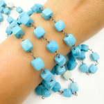 Load image into Gallery viewer, Turquoise Cube Shape Oxidized 925 Sterling Silver Wire Chain