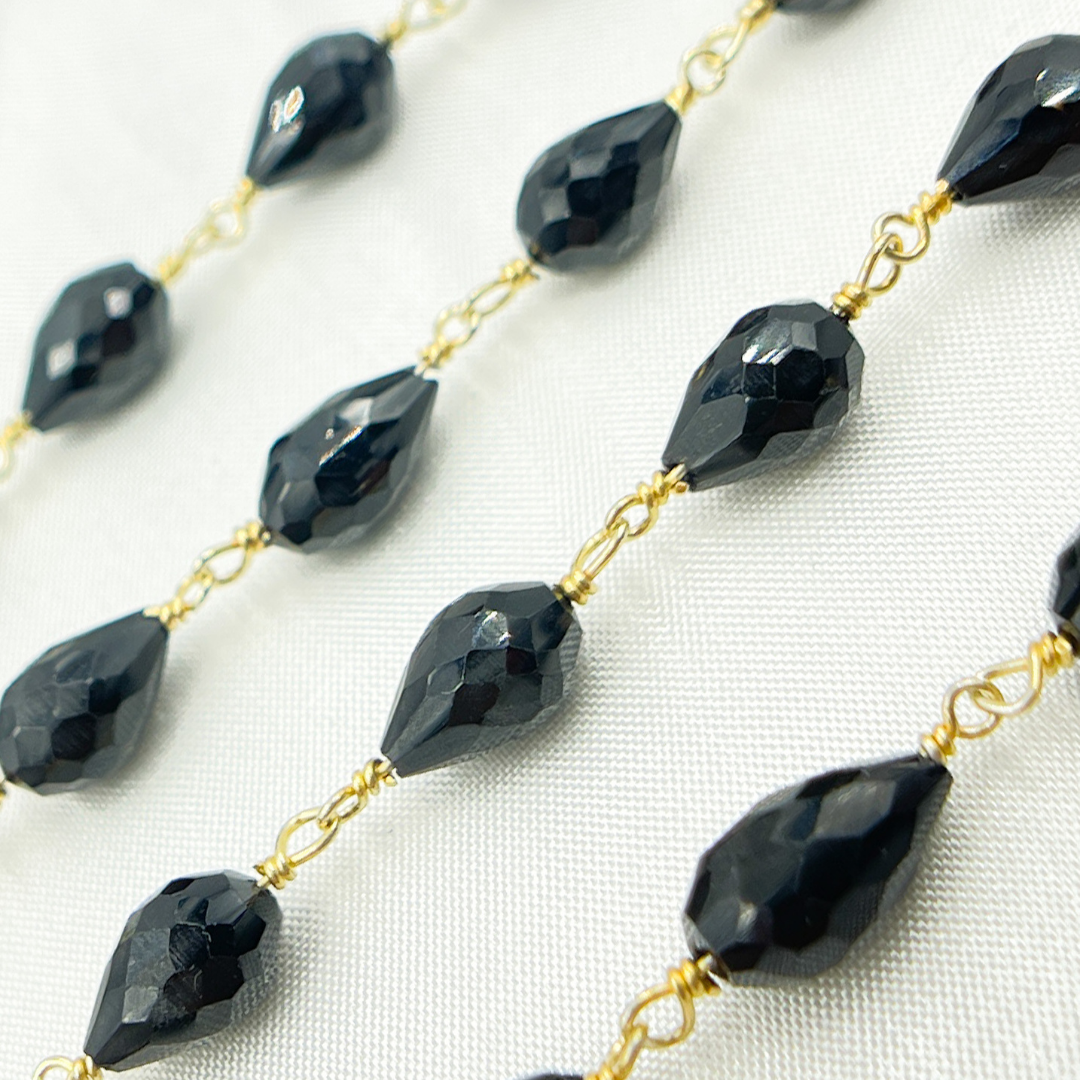 Black Spinel Tear Drop Shape Gold Plated Wire Chain.