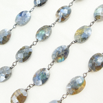 Load image into Gallery viewer, Coated Labradorite Oval Shape Oxidized Wire Chain