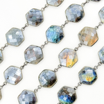 Load image into Gallery viewer, Coated Labradorite Hexagon Shape Bezel Oxidized Wire Chain