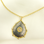 Load image into Gallery viewer, Sterling Silver Black Rhodium with Diamonds Drop Shape Charm with Flowers around