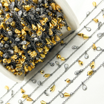 Load image into Gallery viewer, Golden Pyrite Drop & CZ Pear Shape Dangle Oxidized Wire Chain.