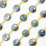 Load image into Gallery viewer, Coated Labradorite Round Shape Bezel Gold Plated Wire Chain.
