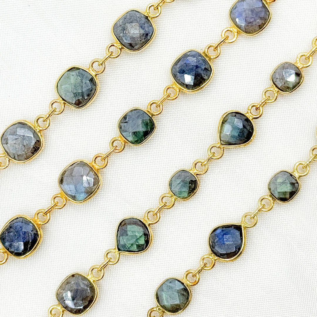 Coated Labradorite Mix Shape Bezel Gold Plated Wire Chain.