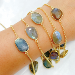 Load image into Gallery viewer, Labradorite Organic Shape Bezel Gold Plated Connected Chain.