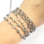 Load image into Gallery viewer, Labradorite Ball Stone Black Rhodium 925 Sterling Silver Wire Chain