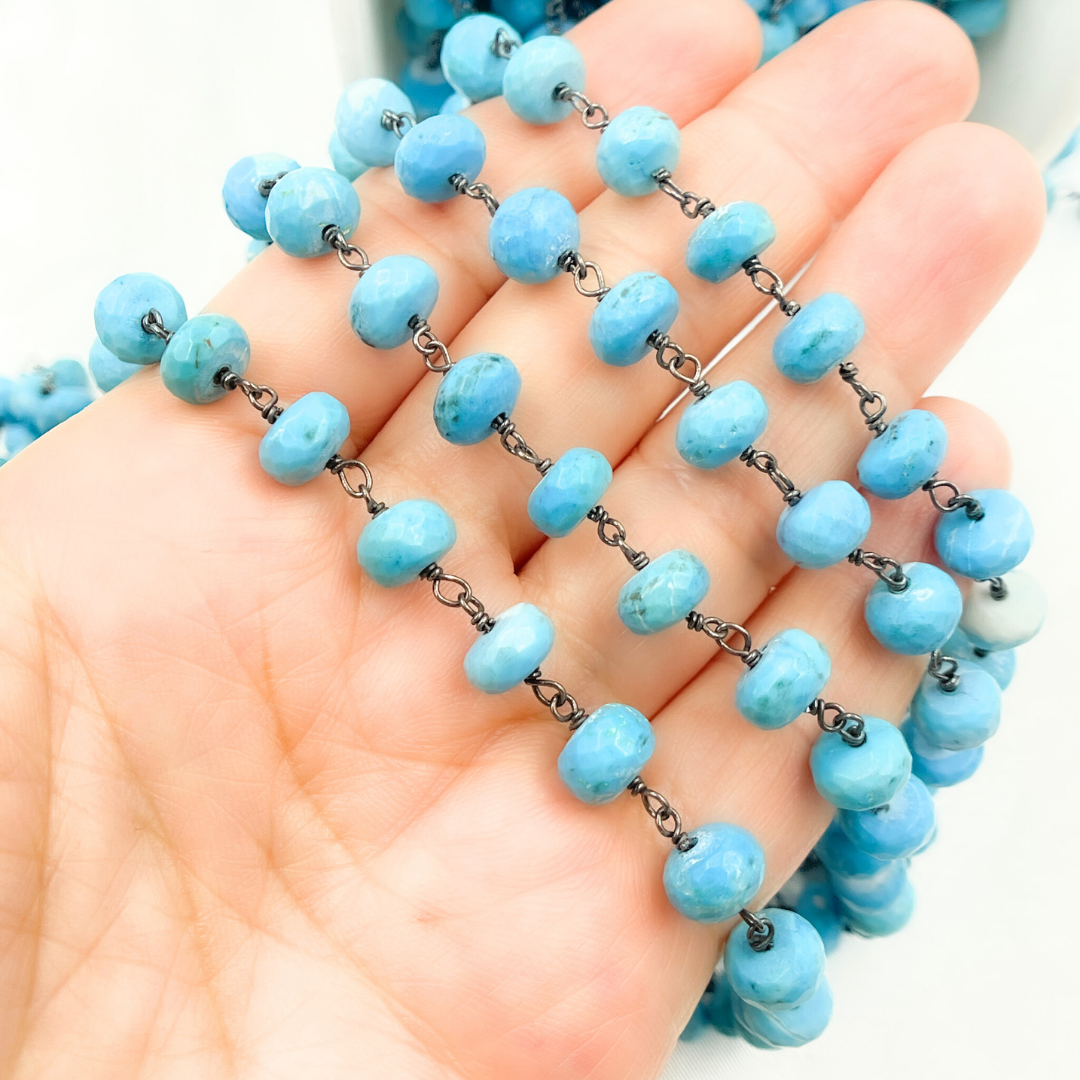 Turquoise Rondel Oxidized Wire Chain.