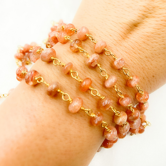 Sunstone Smooth Gold Plated 925 Sterling Silver Wire Chain