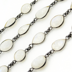 Load image into Gallery viewer, White Moonstone Oval & Pear Shape Bezel Oxidized Wire Chain