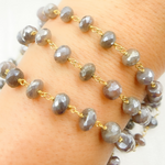 Load image into Gallery viewer, Coated Taupe Moonstone Gold Plated Wire Chain.