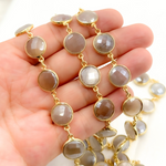 Load image into Gallery viewer, Coated Light Grey Round Shape Bezel Gold Plated Wire Chain.