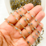 Load image into Gallery viewer, Coated Labradorite Tear Drop Gold Plated Wire Chain.
