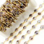 Load image into Gallery viewer, Coated Chocolate Moonstone Round Shape Bezel Gold Plated Wire Chain.